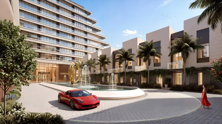 Render of the River Cove arrival courtyard