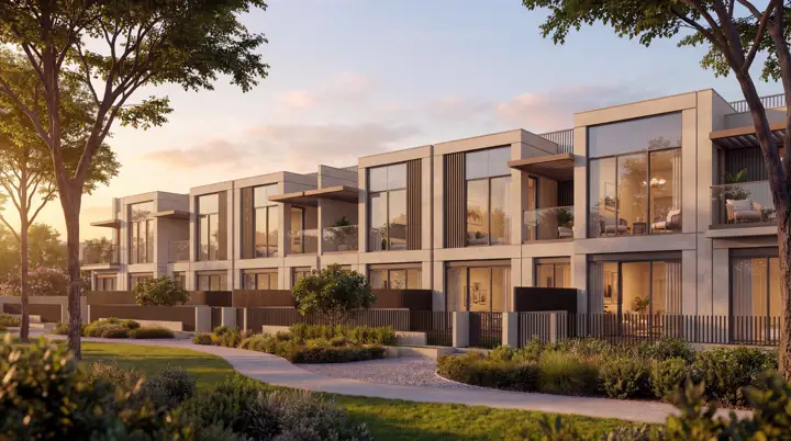 Courtyard render between Terraces townhouses