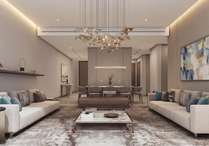 Dining room render in a Terraces townhouse