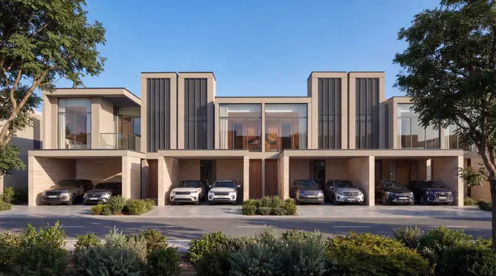 Evening render of a Terraces facade