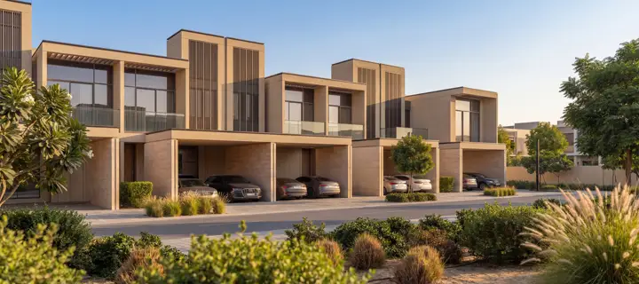 Render of the majlis townhouse row at street level